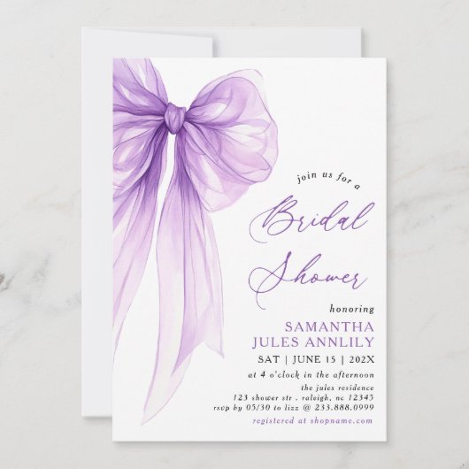 Modern trendy Coquette Paarse Bow Vrijgezellenfees Kaart (Voorkant)