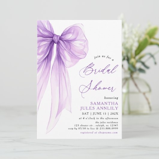 Modern trendy Coquette Paarse Bow Vrijgezellenfees Kaart (Staand voorkant)