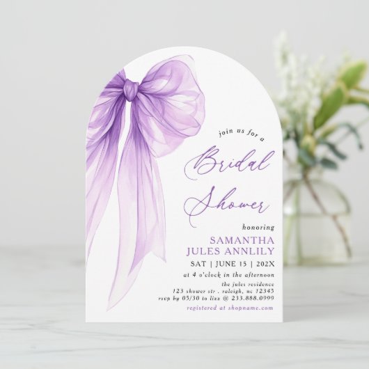 Modern trendy Coquette Paarse Bow Vrijgezellenfees Kaart (Staand voorkant)