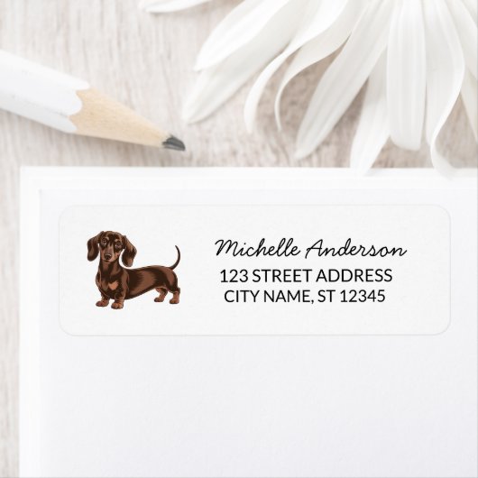 Modern trendy dachshund hond retouradres etiket (Insitu)