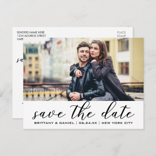 Modern Trendy | De datum-foto opslaan Aankondigingskaart (Voorkant / Achterkant)