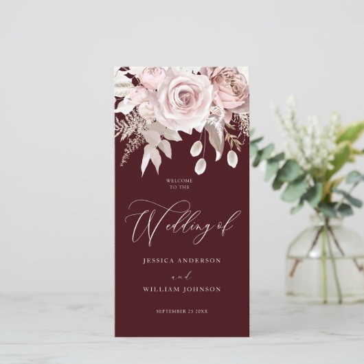 Modern Trendy Deep Burgundy Blush Wedding Program (Staand voorkant)