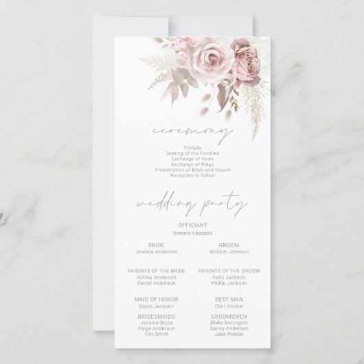 Modern Trendy Deep Burgundy Blush Wedding Program (Achterkant)