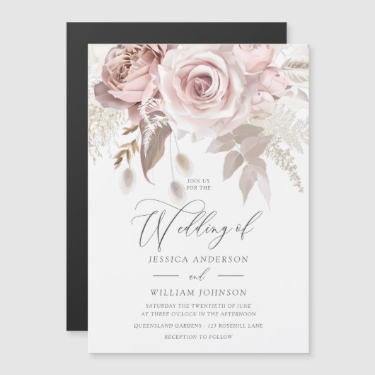 Modern Trendy Designer Dusty Roos Blush Wedding Magnetische Uitnodiging (Voorkant / Achterkant)