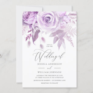 Modern Trendy Designer Lavendel Roos Bruiloft Kaart