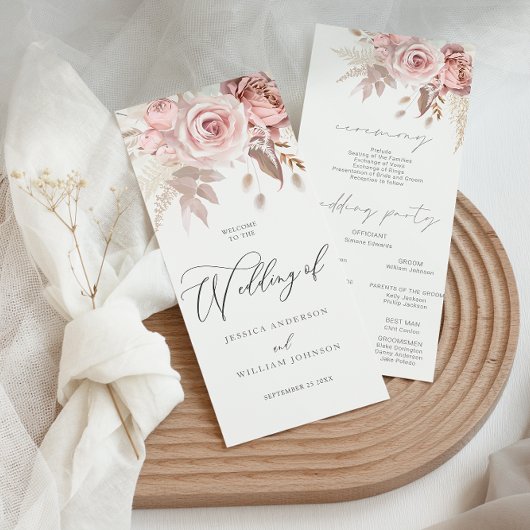 Modern Trendy Dusty Roos Blush Wedding Program