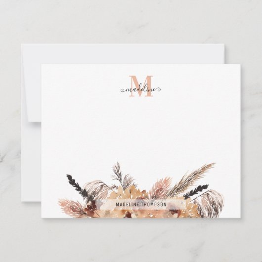 Modern Trendy Elegant Boho Chic Floral Monogram Notitiekaartje (Voorkant)