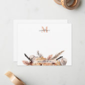 Modern Trendy Elegant Boho Chic Floral Monogram Notitiekaartje (Voorkant / Achterkant in situ)