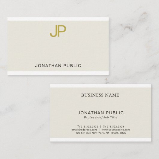 Modern Trendy Elegant Gold Monogram Design Luxe Visitekaartje (Voorkant / Achterkant)