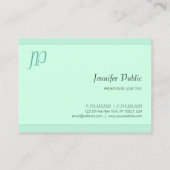 Modern Trendy Elegant Mint Groen Script Monogram Visitekaartje (Achterkant)