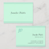 Modern Trendy Elegant Mint Groen Script Monogram Visitekaartje (Voorkant / Achterkant)