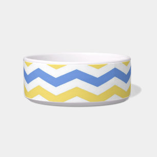 Modern, trendy, elegante blauwe en gele chevron voerbakje
