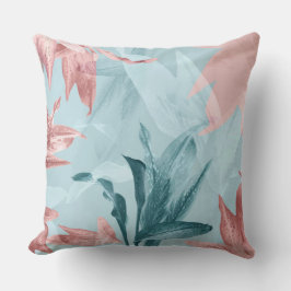 Modern Trendy Exotic Blue Pink Tropical Leaves Kussen