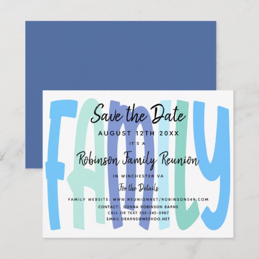 Modern Trendy Family Reunion Save the Date Card (Voorkant / Achterkant)
