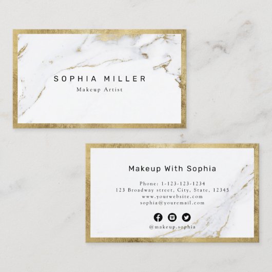 Modern Trendy faux gouden marmer Makeup Artist Visitekaartje (Voorkant / Achterkant)