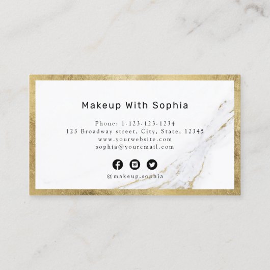 Modern Trendy faux gouden marmer Makeup Artist Visitekaartje (Achterkant)