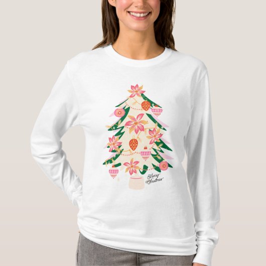 MODERN Trendy feestelijke Retro kerstboom vakantie T-shirt (Voorkant)
