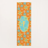 Modern Trendy Floral Oranje Yellow Cyan Monogram Yogamat (Achterkant)