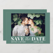 Modern Trendy Foto Eucalyptus Green Save The Date (Voorkant / Achterkant)