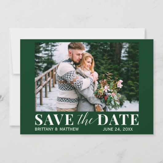 Modern Trendy Foto Forest Green Save The Date (Voorkant)