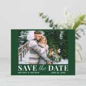 Modern Trendy Foto Forest Green Save The Date (Staand voorkant)