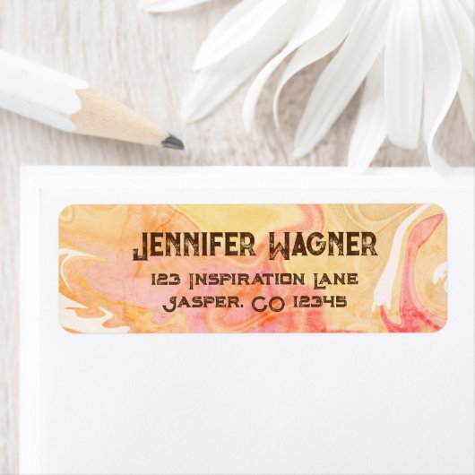 Modern  Trendy Geel Roze Abstract Swirl Etiket (Insitu)