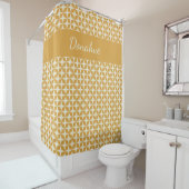Modern Trendy Geometric Pattern Yellow Cream Name Douchegordijn (In situ)