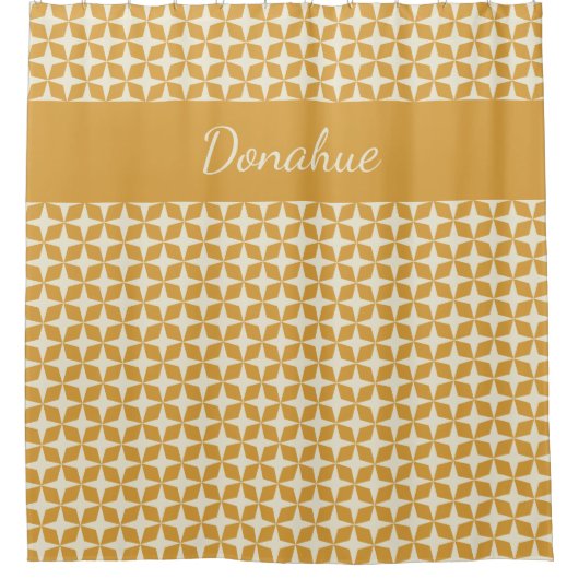 Modern Trendy Geometric Pattern Yellow Cream Name Douchegordijn (Voorkant)