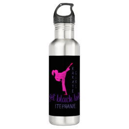 Modern Trendy Girly Black Pink Karate Silhouette Waterfles