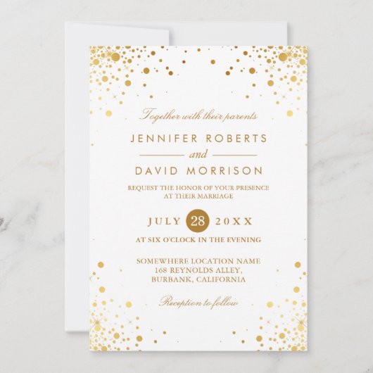 Modern Trendy Gold Confetti Stippen Weddenfoto Kaart (Voorkant)