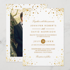 Modern Trendy Gold Confetti Stippen Weddenfoto Kaart