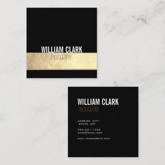 Modern Trendy Gold Foil getextureerd Black Minimal Vierkante Visitekaartje (Voorkant / Achterkant)