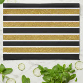 Modern Trendy Gold Glitter Black White Stripes Theedoek (Gevouwen)