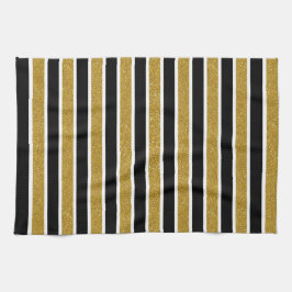 Modern Trendy Gold Glitter Black White Stripes Theedoek