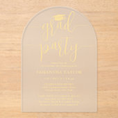 Modern Trendy Gold Script Afstudeerder Party Doors Acryl Uitnodigingen (Voorkant)