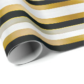Modern Trendy Gold Silver Black Stripes Cadeaupapier (Rol Hoek)