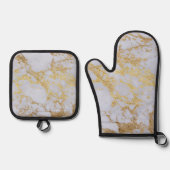 Modern Trendy Goud Glitter Marmer Ovenwant & Pannenlap Set (Voorkant)
