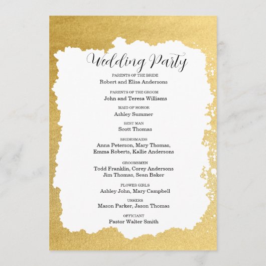 Modern Trendy Goud Lijst Bruiloft Programmakaart (Achterkant)