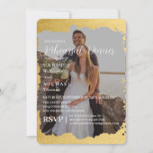 Modern Trendy Goud Lijst Foto Bruiloft Kaart (Voorkant)