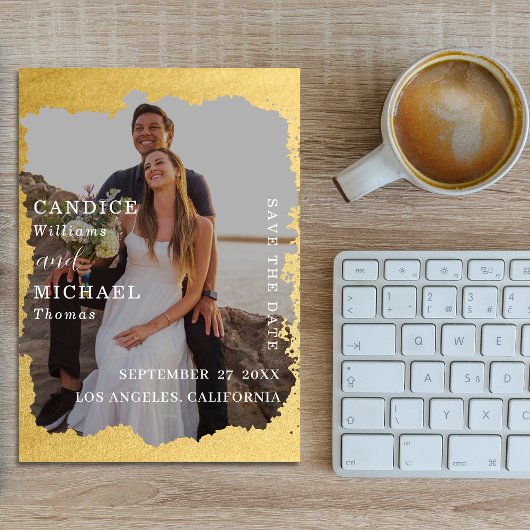 Modern Trendy Goud Lijst Foto Bruiloft Save The Date