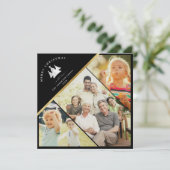 Modern Trendy Goud VROLIJK KERSTMIS Foto Zwart Feestdagenkaart (Staand voorkant)