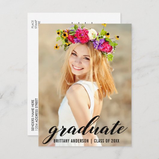 Modern Trendy Graduation Party Photo Invite Uitnodiging Briefkaart (Voorkant / Achterkant)