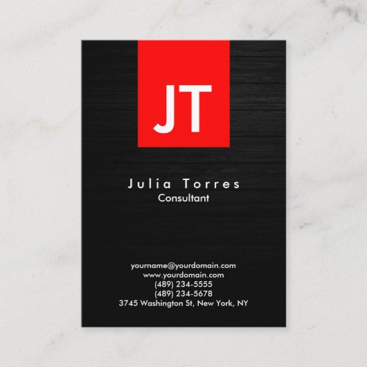 Modern Trendy Gray Wood Monogram Visitekaartje (Voorkant)