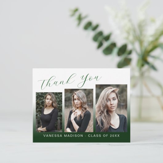 Modern Trendy Green & White 3 Foto Afstudeerder Ha Briefkaart (Staand voorkant)