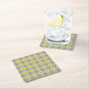Modern Trendy Grey and Yellow Flowers Kartonnen Onderzetters