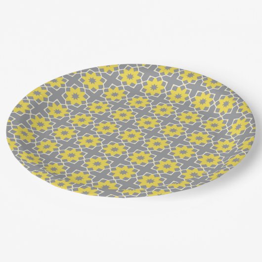 Modern Trendy Grey and Yellow Flowers Papieren Bordje (Gekanteld)