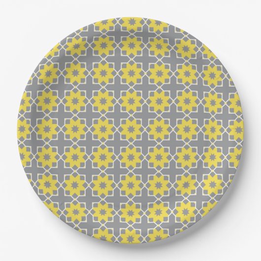 Modern Trendy Grey and Yellow Flowers Papieren Bordje (Voorkant)