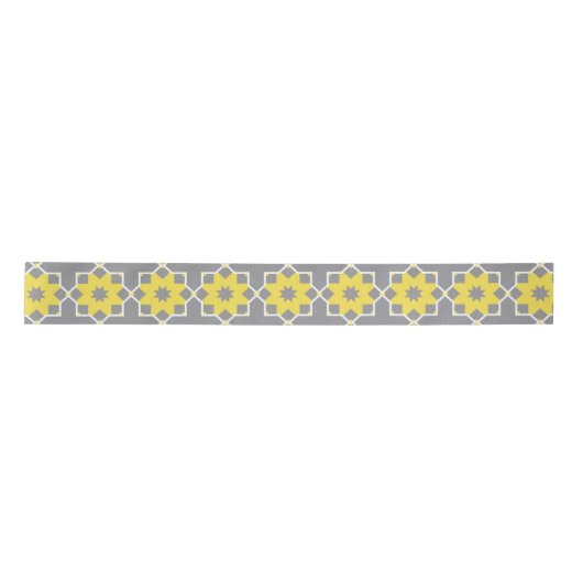 Modern Trendy Grey and Yellow Flowers Satijnen Lint (Voorkant)
