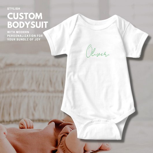 Modern Trendy Groen Script Gepersonaliseerde Baby Romper