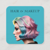 Modern Trendy Haar en Make-up Artiest Blauw Vierkante Visitekaartje (Voorkant)